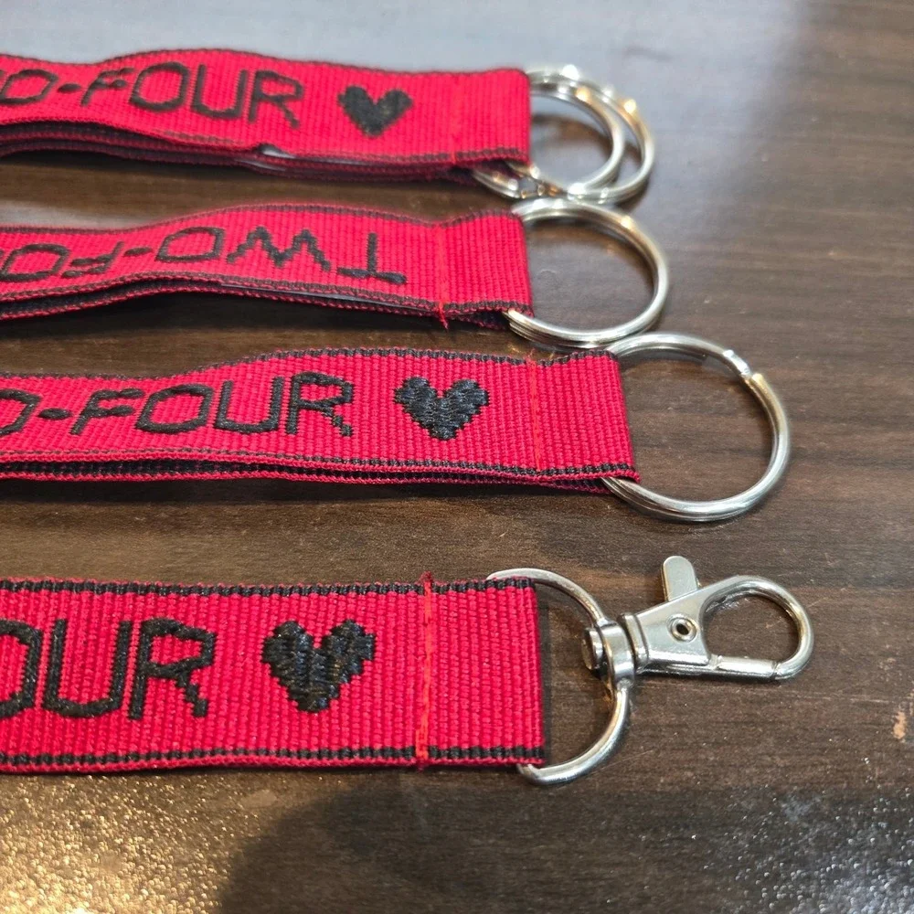 Two-Four Embroidered Double Sided Keychain Fob Keyring ONE KEYCHAIN